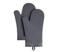 KitchenAid Ribbed Soft Silicone Oven Mitt Set, Charcoal Grey 2 Count
