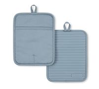 KitchenAid Ribbed Soft Silicone Pot Holder 2-Pack Set, Fog Blue, 7"x9"