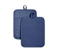 KitchenAid Ribbed Soft Silicone Pot Holder Set, Blue Willow 7"x9"