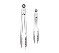 KitchenAid Set of 2 Stainless Steel Tongs with Scalloped Edges Easy Lock Dishwasher Safe Durable and Versatile 7 Inch and 9 Inch Silver