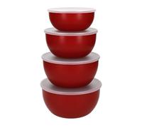 KitchenAid Plastic Prep Bowls for Kitchen Storage & Organisation, Set of 4, with Lids, Red