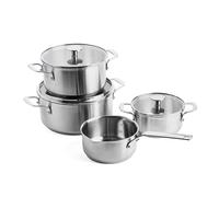 KitchenAid Stainless Steel 3-Layer Non-Stick 7 Piece Cookware Pots and Pans Set, Includes Saucepans and Casseroles, Tempered Glass Lids, Multi Clad, Induction, Oven Safe up to 220°C, Silver