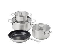 KitchenAid Stainless Steel 4-Piece Cookware Set, 24cm Frying Pan | Stainless Steel Sheet 4-piece cookware set with 16/20/24cm pots, 24cm frying pan and induction tri-ply bases