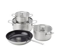 KitchenAid Stainless Steel 4-Piece Cookware Set, 28cm Frying Pan | Stainless Steel Sheet 4-piece cookware set with 16/20/24cm pots, 28cm frying pan and induction tri-ply bases