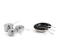 KitchenAid Stainless Steel 9-Piece Ceramic Non-Stick Covered Sauce Pan & Frying Pan Skillet Set, PFAS-Free Clad, Induction, Oven Safe, Silver