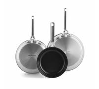KitchenAid Stainless Steel PFAS-Free Ceramic Non-Stick 3-Piece Frying Pan Skillet Set 20 cm, 24 cm and 28 cm, Induction, Oven Safe, Silver