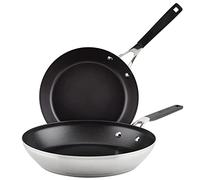 KitchenAid Stainless Steel Nonstick Frying Pans/Skillet Set, 9.5 Inch and 12 Inch, Brushed Stainless Steel