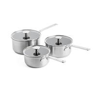 KitchenAid Stainless Steel PFAS-Free Ceramic Non-Stick 16 cm, 18 cm and 20 cm Saucepan Set with Lids, Clad, Induction, Oven Safe, Silver