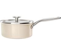 KitchenAid Steel Core Enamel 20 cm/2.4 Litre Saucepan with Lid, German Engineered Enamel, Induction, Oven Safe, Almond Cream