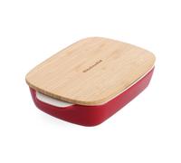 KitchenAid Stoneware Ceramic Nonstick Rectangular Baking Dish with Bamboo Lid, 26 cm/1,9L, PFAS Free, Durable, Space Saving, Oven Safe up to 260°C, Dishwasher Safe, Empire Red