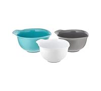 KitchenAid Universal Nesting Plastic Mixing Bowls, Set of 3, 2.5 Quart, 3.5 Quart, 4.5 Quart, Non Slip Base with Easy Pour Spout to Reduce Mess, Dishwasher Safe, Aqua Sky, White, Gray