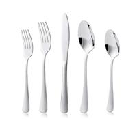 KitchenBoss Cutlery Set for 4 People: Knife and Fork Sets 20 Pieces, Stainless Steel Cutlery Set, Flatware Set, Dishwasher Safe, Mirror Polished, Silver