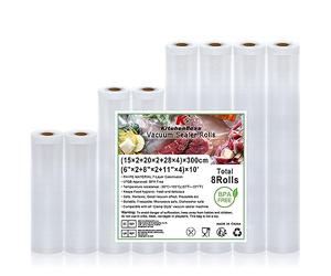 KitchenBoss Food Vacuum Bag Rolls: BPA Free Foil Bags for Vacuum Sealer, 8 Rolls 15 x 2/20 x 2/28 x 4/x 300 cm
