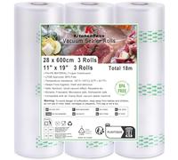 KitchenBoss Vacuum Bags 3 Rolls: 28 x 600 cm Professional Foil Rolls, 170 µm, Vacuum Sealer Rolls for All Vacuum Sealer Devices and Sous Vide Freezer Bags, Strong and Tear-Resistant
