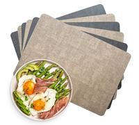 KitchenBoss Washable Place Mats and Coasters: Set of 6 Placemats Washable Non-Slip Heat-Resistant Double-Sided Table Set with PVC Dining Room (Grey Apricot) 43 x 30 cm