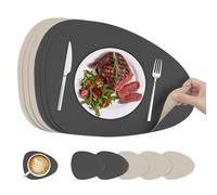 KitchenBoss Washable Placemats and Coasters: Set of 6 Washable Double-Sided Place Mats for Use in Kitchens, Dining Rooms and Offices, Anthracite Grey + Beige, 40 x 30 cm