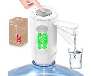 KitchenBoss Water Dispenser Pump Bottles: Water Bottles 1-5 Gallons, Electric Water Dispenser USB Charging, White