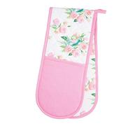 KitchenCraft 1% Cotton 'Rose' Floral Double Oven Gloves, 86 x 18 cm (34" x 7") - Pink / White