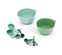 KitchenCraft 12-Piece Mixing Bowl & Measuring Set, 2 Stackable Mixing Bowls, 5 Measuring Cups and 5 Measuring Spoons, Green and Blue, Space-Saving Kitchen Prep Set for Cooking and Baking