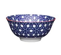 KitchenCraft 16cm Blue Floral Geometric Print Ceramic Bowl