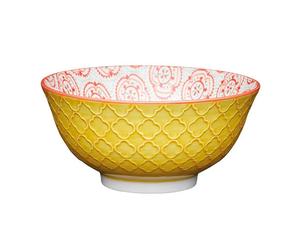 KitchenCraft 16cm Bright Yellow Floral Ceramic Bowl