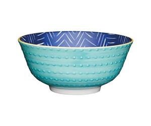 KitchenCraft 16cm Contrasting Blue Chevron and Spotty Ceramic Bowl