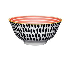 KitchenCraft 16cm Red Swirl and Black Spots Ceramic Bowl