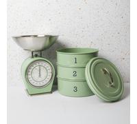 KitchenCraft 2pc English Sage Green Kitchenware Set with Three Tier Cake Tin and Mechanical Scale - Green - Carbon Steel - Cake Tins