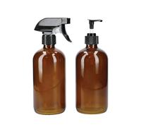 KitchenCraft 2pc Living Nostalgia Refillable Pump & Spray Glass Bottle Set, Amber in Brown Kitchencraft Brown