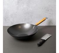 KitchenCraft 2pc Oriental Cooking Set with Carbon Steel 30cm Non-Stick Wok and Stainless Steel Cleaver - Black - Carbon Steel - Woks