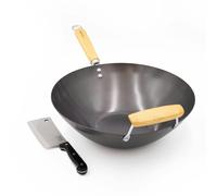 KitchenCraft 2pc Oriental Cooking Set with Carbon Steel 35cm Non-Stick Wok and Stainless Steel Cleaver - Black - Carbon Steel - Woks