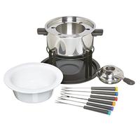 KitchenCraft 3-in-1 Fondue Set with Colour Coded Fondue Forks (for Chocolate, Meat and Cheese Fondue), Silver