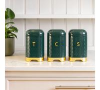 KitchenCraft 3 Piece Coffee Tea & Sugar Canister Set Airtight Seal in Green Kitchencraft Green