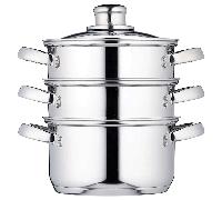 KitchenCraft 3 Food Steamer Pan/Stock Pot, Food Steamer 3 tier, Induction Safe, Stainless Steel, in Gift Box, 16 cm (6''), Silver
