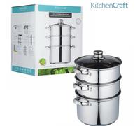 KitchenCraft 3 Tier Food Steamer 20cm Stainless Steel Silver KCCVSTEAM20