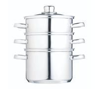 KitchenCraft 3 Tier Stainless Steel Food Steamer Pan with Glass Lid 18 cm