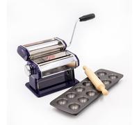 KitchenCraft 3pc Pasta Making Set with Blue Stainless Steel Pasta Maker, Non-Stick Ravioli Mould & Rolling Pin Kitchencraft Multicolor