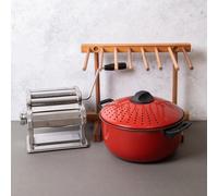 KitchenCraft 3pc Pasta Making Set with Deluxe Double Cutter Pasta Machine, Pasta Drying Stand & Carbon Steel Pasta Pot, 4L in Silver Kitchencraft Silver