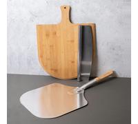 KitchenCraft 3pc Pizza Peel Set with Pizza Paddle, Bamboo Serving Board and Stainless Steel Rocking Knife - Wood - Bamboo and Stainless Steel - Serving Sets