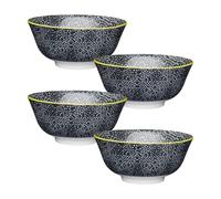 KitchenCraft 4 Piece Black and White Floral Ceramic Cereal Bowl Set | 16cm Soup Bowls, Footed Base, Hardy Stoneware Bowls, Versatile Wide Rims, Dishwasher Safe, Microwave Safe