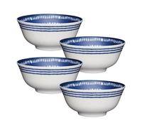 KitchenCraft 4 Piece Blue and White Ceramic Cereal Bowl Set | 16cm Greek Style Bowls, Footed Base, Hardy Stoneware Soup Bowls, Versatile Wide Rims, Dishwasher Safe, Microwave Safe