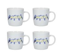 KitchenCraft 4-Piece British Birds Mug Set in White Kitchencraft White