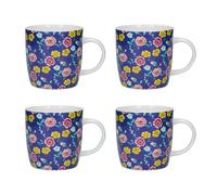 KitchenCraft 4-Piece Floral Barrel Mug Set in Dark Blue Kitchencraft Dark Blue