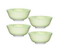 KitchenCraft 4 Piece Green and White Ceramic Cereal Bowl Set | 16cm Soup Bowls, Footed Base, Hardy Stoneware Bowls, Versatile Wide Rims, Dishwasher Safe, Microwave Safe
