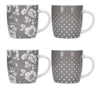 Kitchencraft 4-Piece Grey Floral / Polka Dot Mug Set