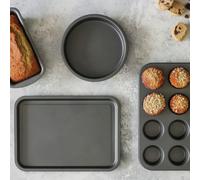 KitchenCraft Non-Stick Baking Set, 4-Piece Bakeware Set Including Loaf Tin, Round Cake Tin, Rectangular Baking Tray and Muffin Tray, Carbon Steel, Gift Boxed