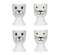 KitchenCraft 4-Piece Novelty Ceramic Egg Cup Set - White - Porcelain - Egg Cup