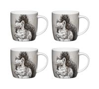 KitchenCraft 4 Piece Squirrel Barrel Coffee Mug Set, 425ml | Dishwasher Safe Coffee Cups, Comfortable Handle, Set of 4 Tea Mugs, Ideal Cups for Hot Chocolate, Microwave Safe