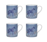 KitchenCraft 4-Piece Woodcut Horse Can Mug Set in Mid Blue Kitchencraft Mid Blue