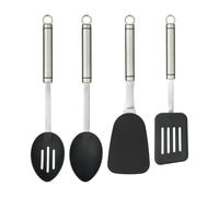 KitchenCraft 4pc Oval-Handled Stainless Steel Kitchen Utensils Set - Slotted Turner, Cooking Spoon, Slotted Spoon & Flexible Turner - Silver - Stainless Steel - Utensils